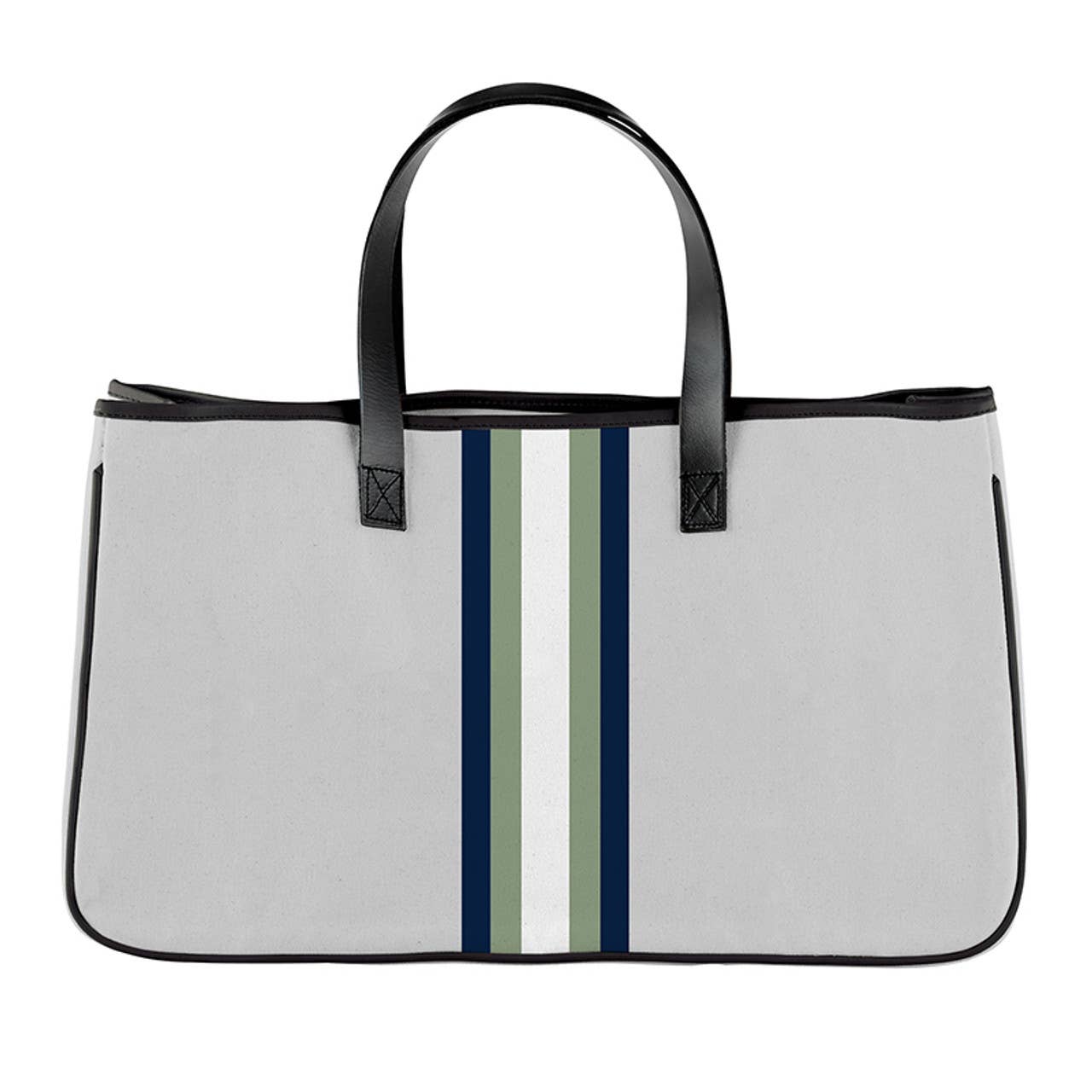 Racer Stripe Canvas Tote - Grey + White Stripes