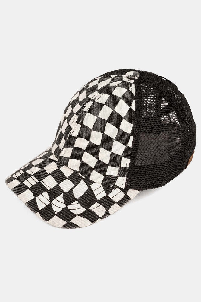 Checkered Pattern Criss Cross Back Cap