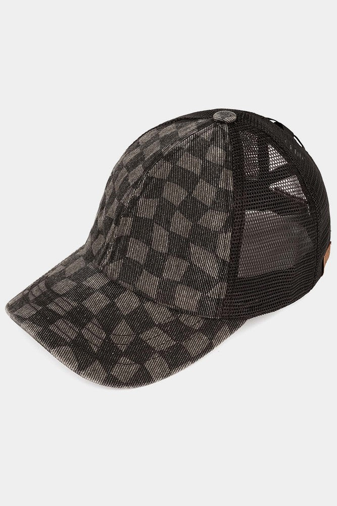 Checkered Pattern Criss Cross Back Cap