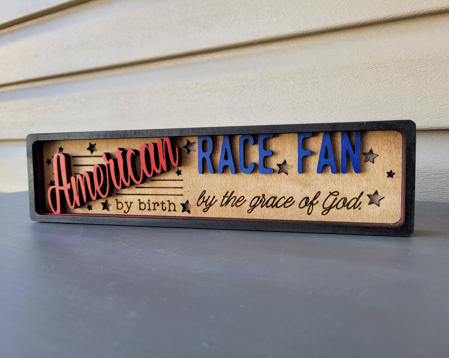 American Race Fan Stacked Layer Wood Sign