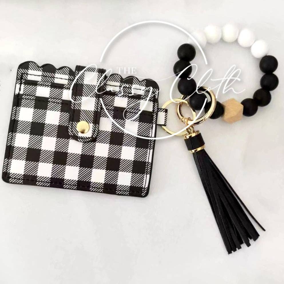 Wristlet Keychain Wallet - Black Buffalo Plaid