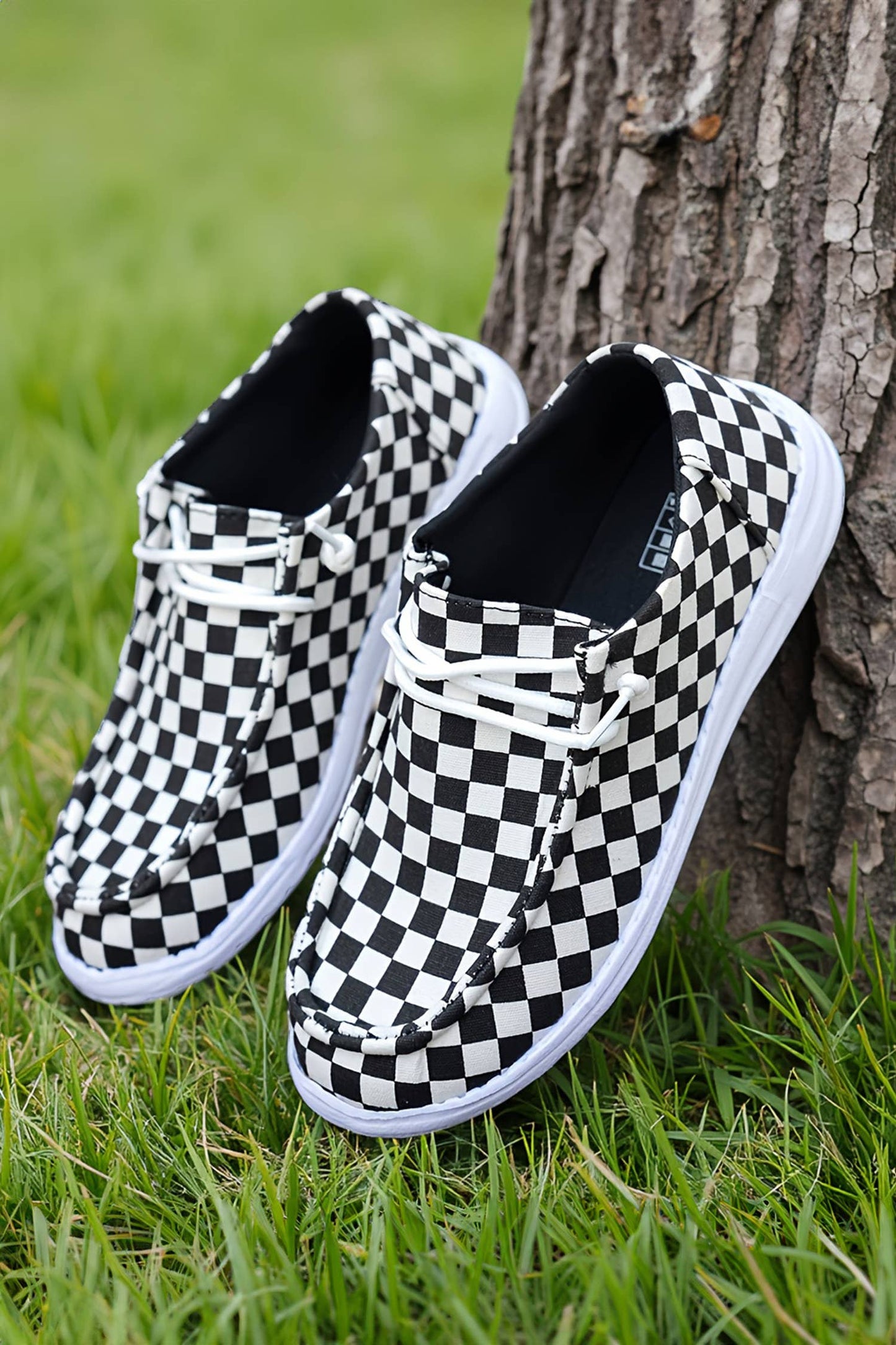 Checkered/ Leopard Print Lace-up Detail Flat Shoes