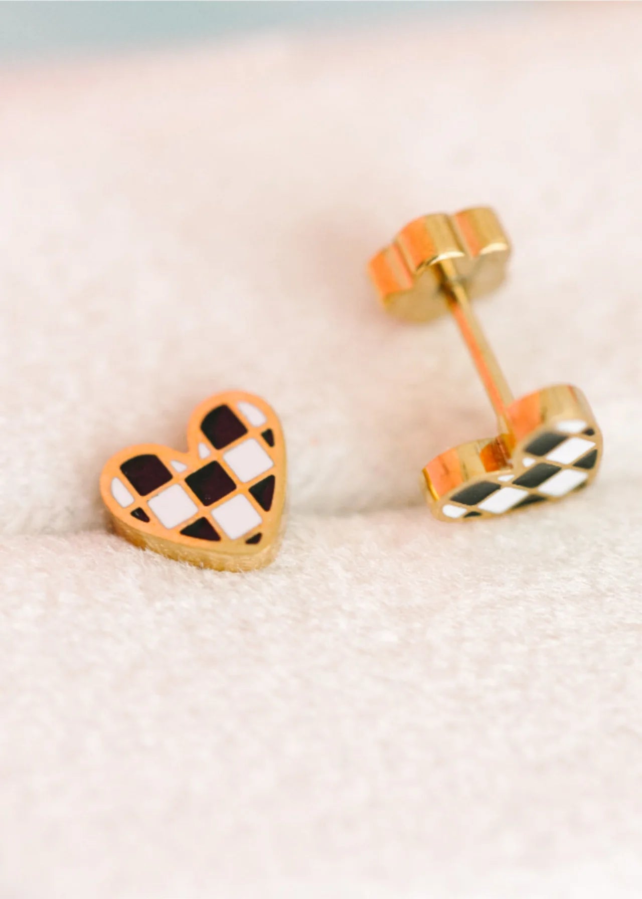 Checkered Heart Earrings - Gold