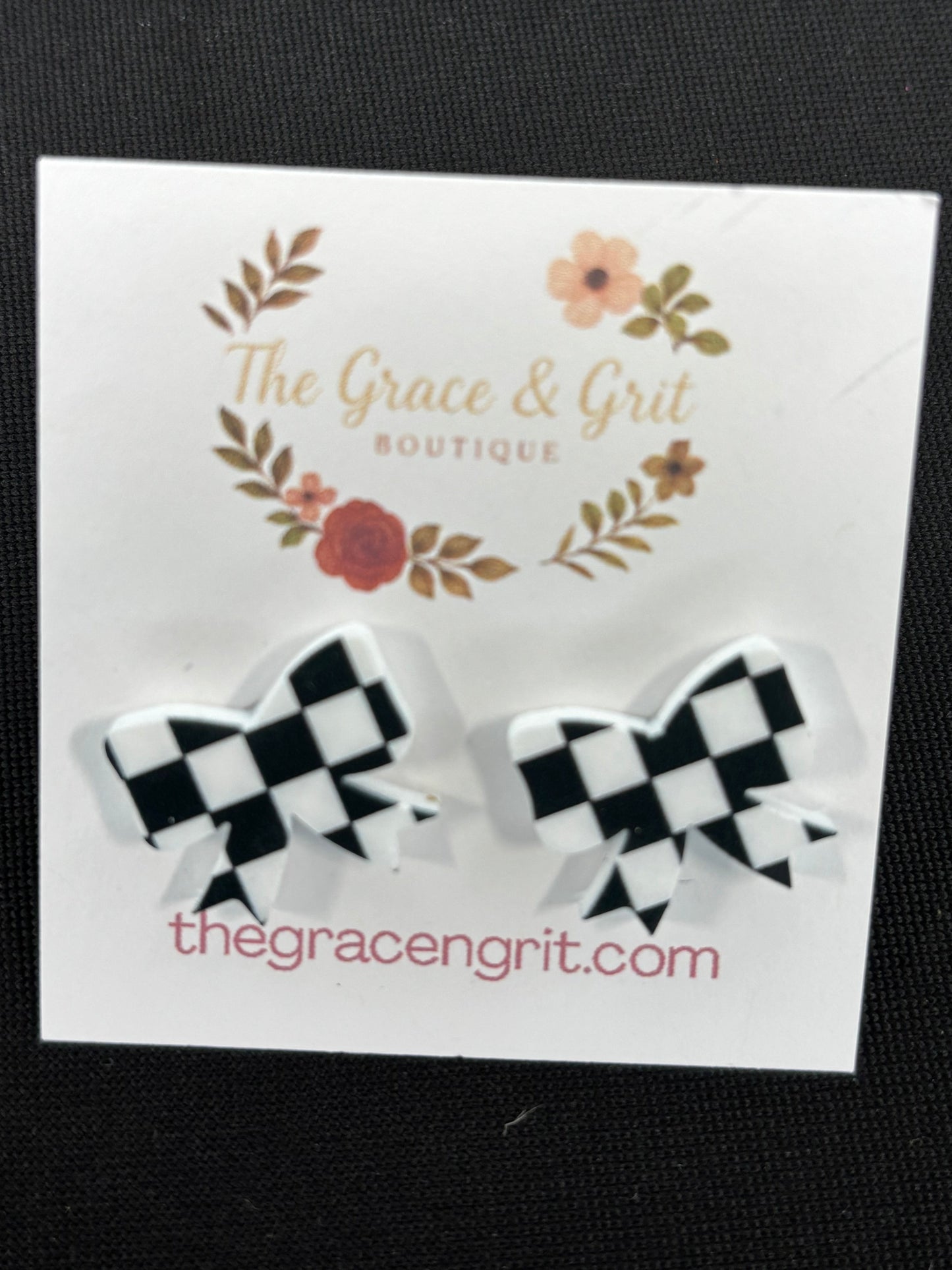 Checkered Bow Earrings