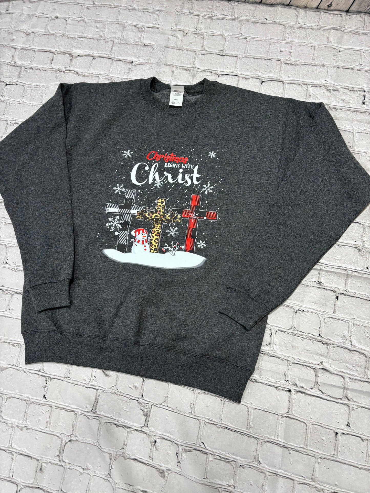 Christmas Begins with Christ - Grey - Crew Neck