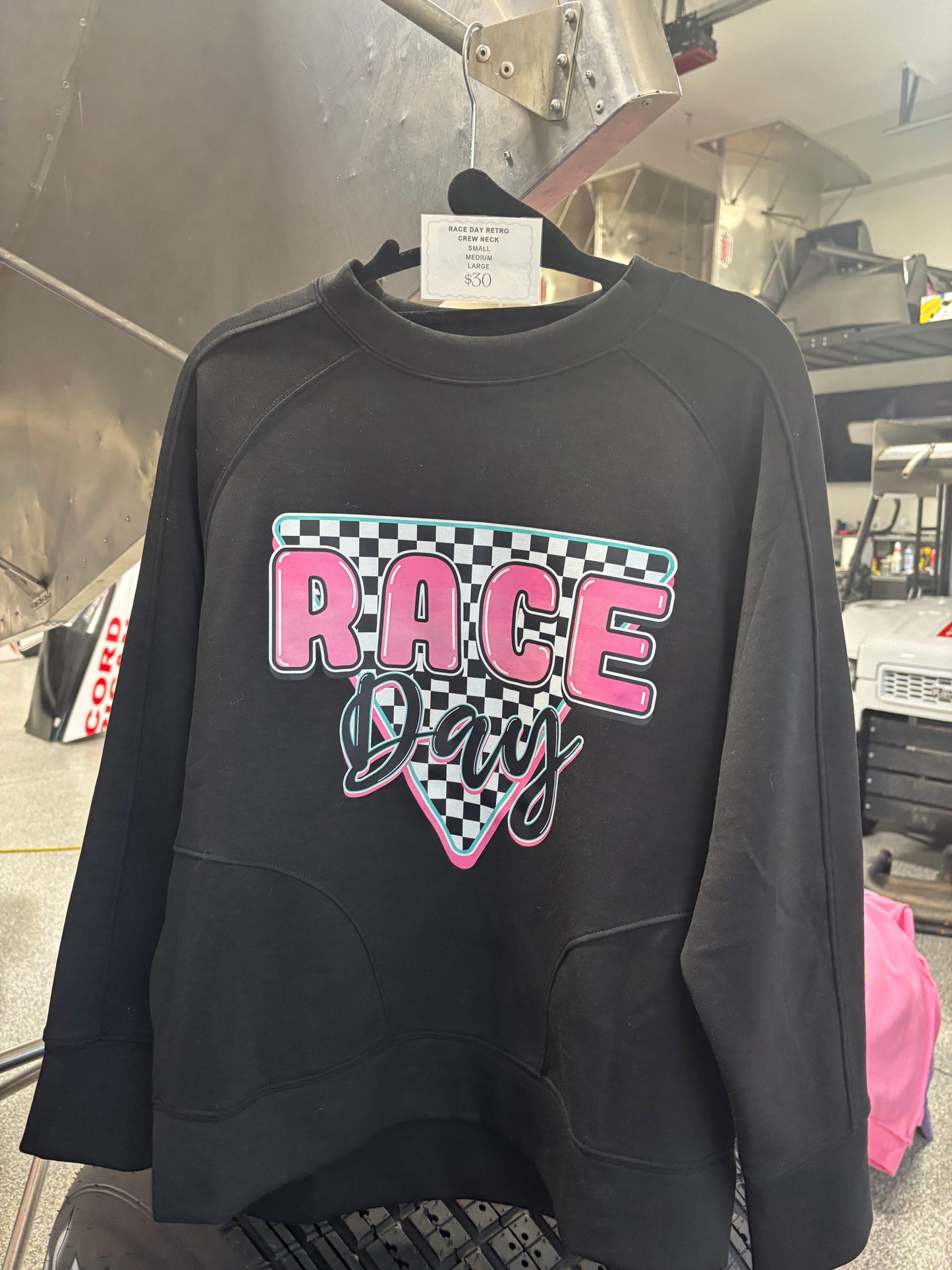 Race Day Retro Black Crew Neck