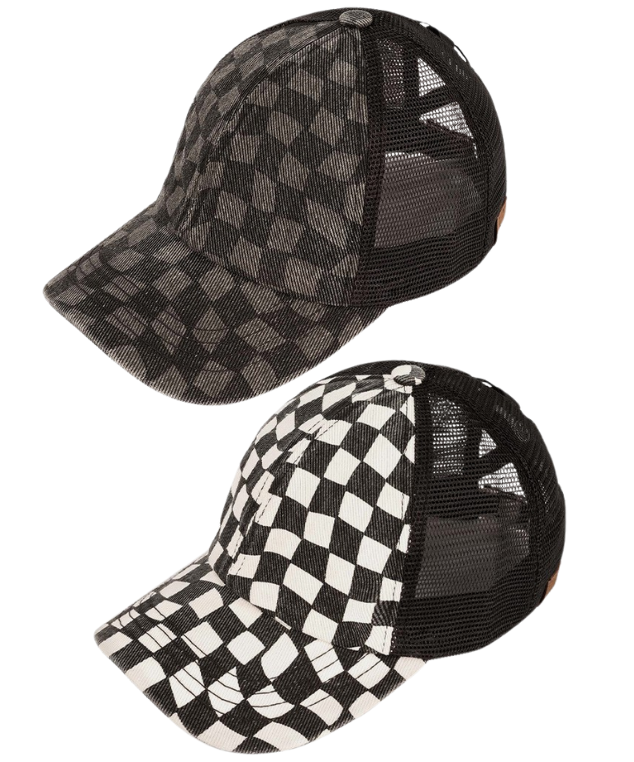 Checkered Pattern Criss Cross Back Cap