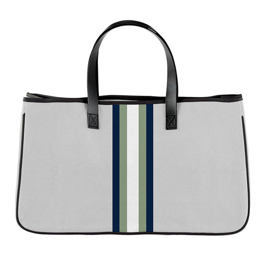 Racer Stripe Canvas Tote - Grey + White Stripes
