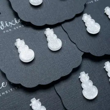 Snowmen Stud Earrings in White Shimmer