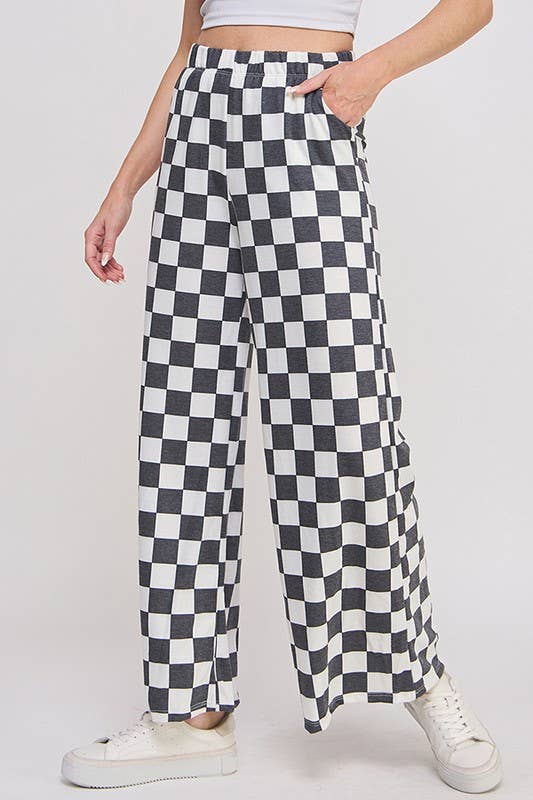 High Waist Checkered Straight Leg Knit Pant