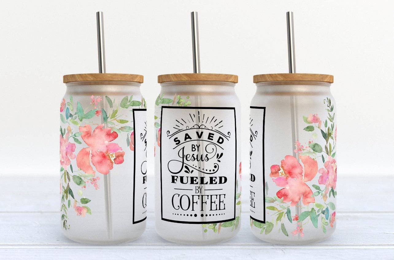 Saved by Jesus Fueled by Coffee 16oz Libby Glass Tumbler