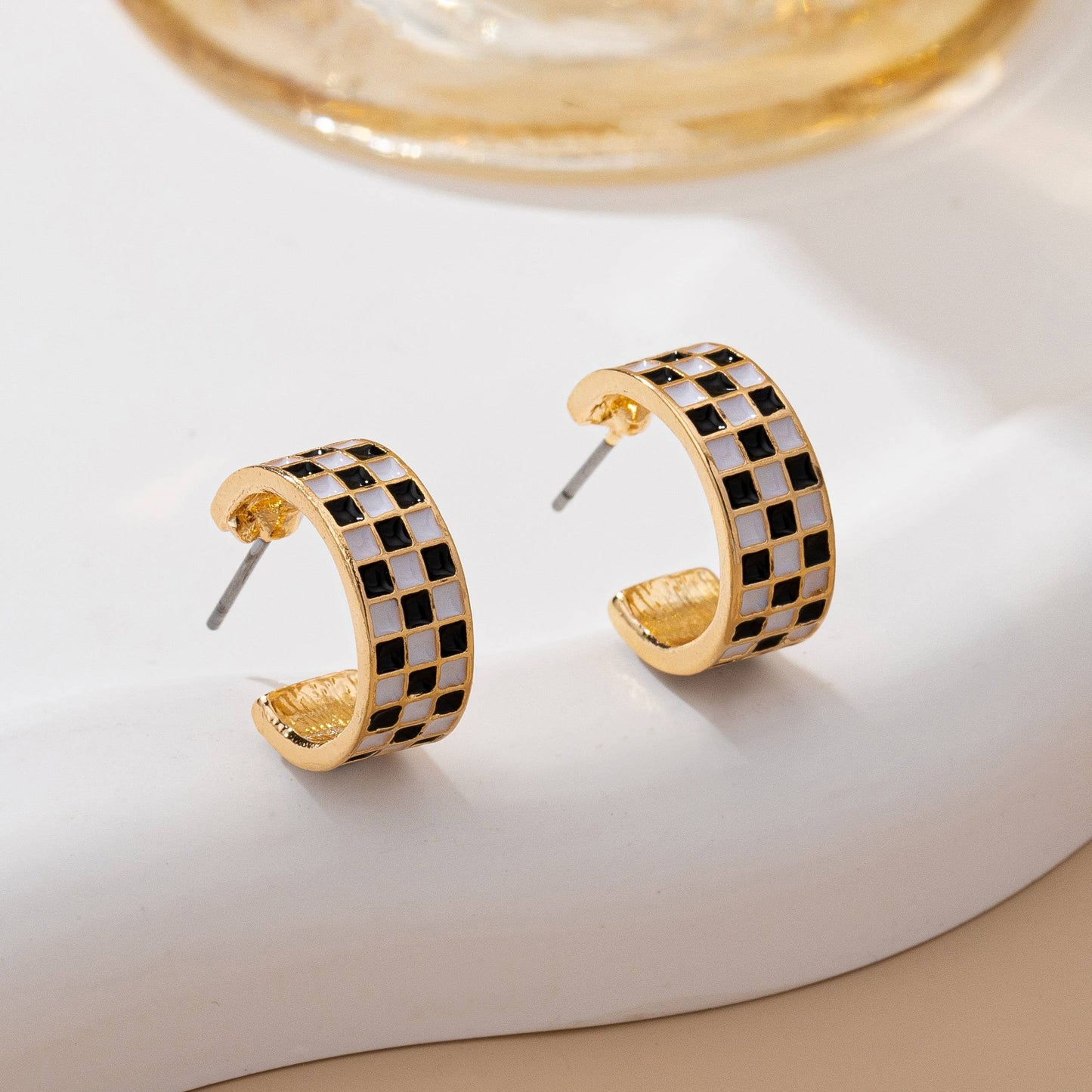 Checkered Huggie Hoop Earrings