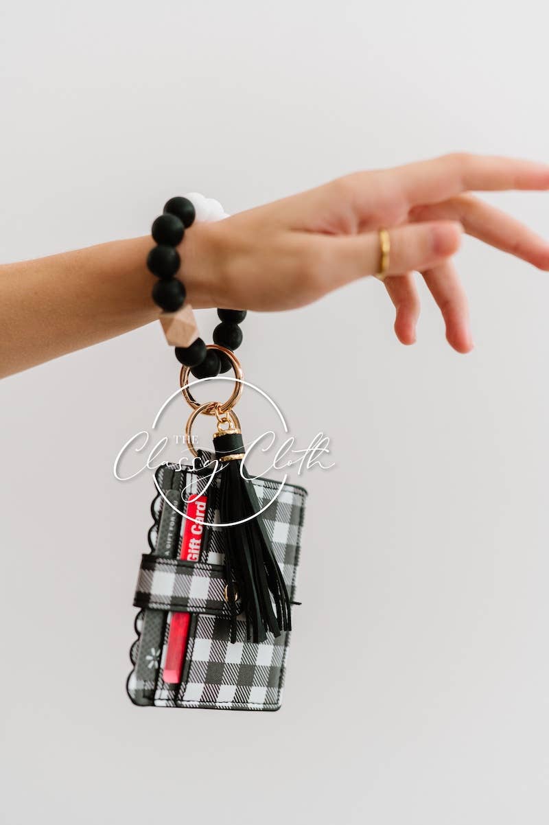 Wristlet Keychain Wallet - Black Buffalo Plaid