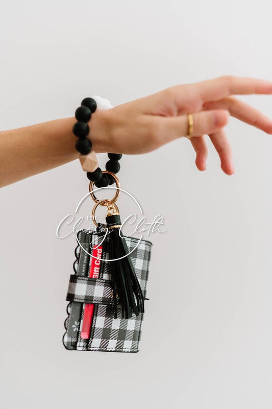 Wristlet Keychain Wallet - Black Buffalo Plaid