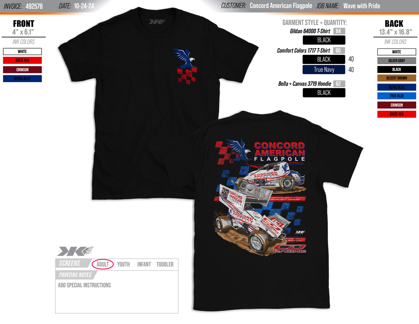 CD Racing Concord American Flagpole T-Shirt and Hoodie -BLACK
