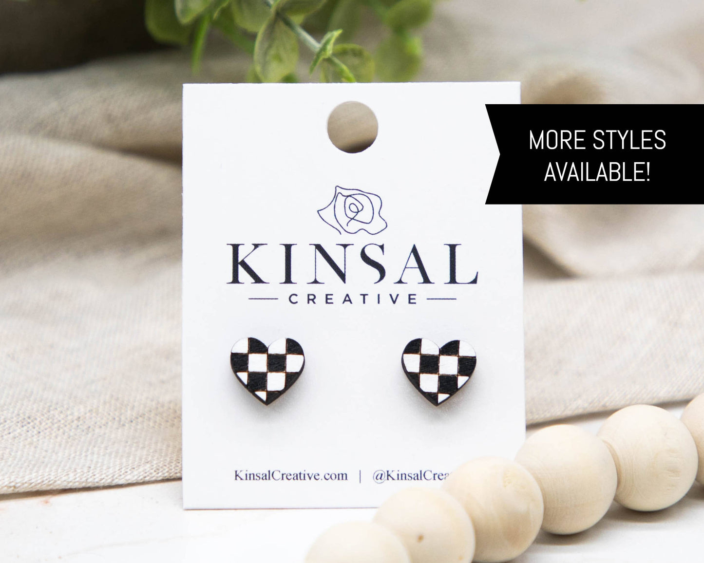 Checkerboard Wood Stud Earrings