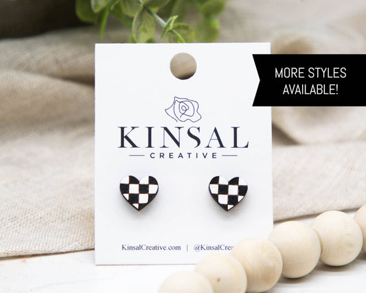 Checkerboard Wood Stud Earrings