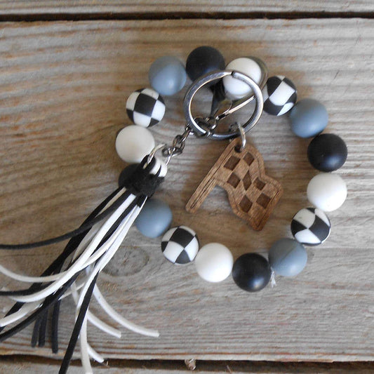 Gray Silicone Wristlet with Wavy Checkered Beads