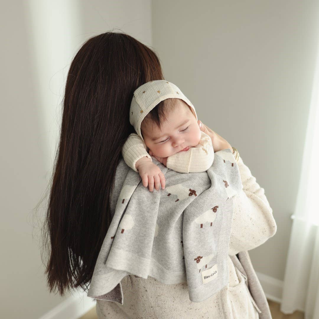 100% Luxury Cotton Receiving Swaddle Baby Blanket - Sheep