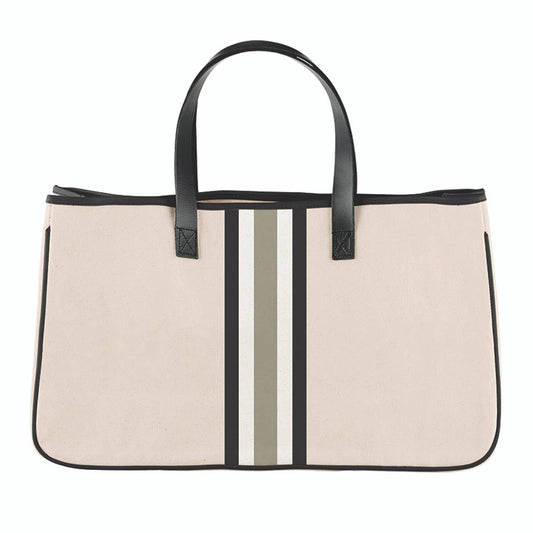 Racer Stripe Canvas Tote - Blush + Grey Stripes