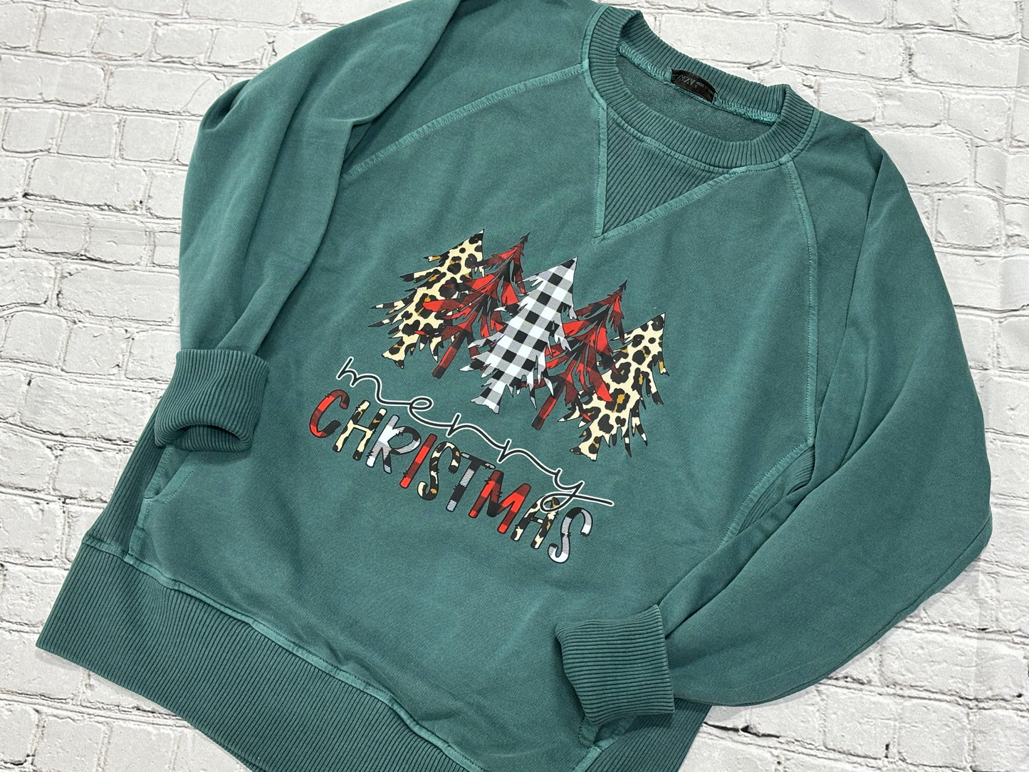 Merry Christmas - Tree - Green - Crew Neck