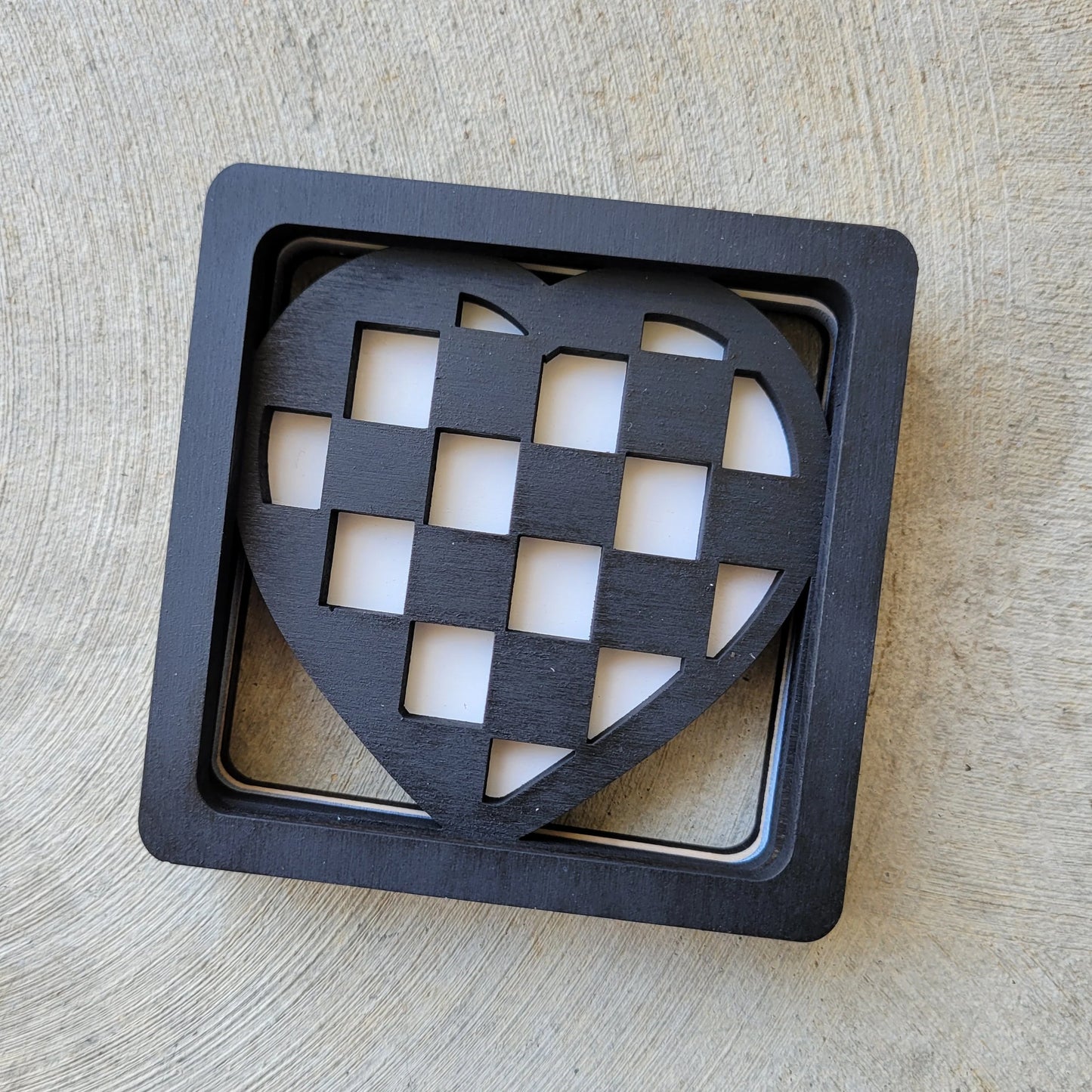 Checkered Heart Stacked Wood Sign