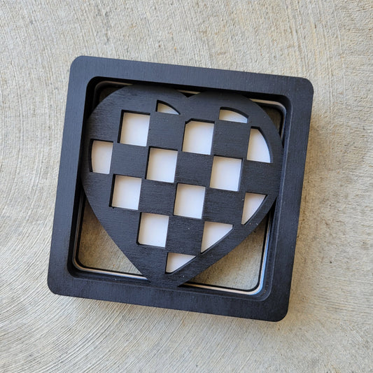 Checkered Heart Stacked Wood Sign