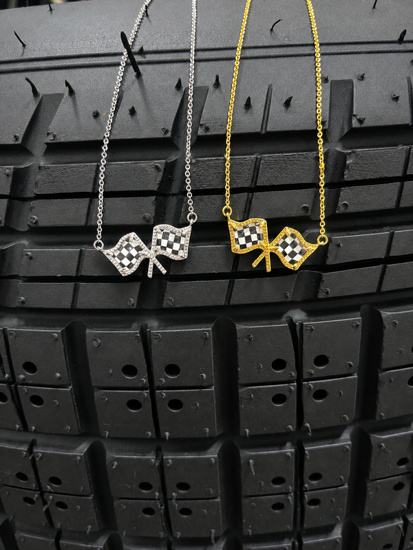 Checkered Flag Pendant Necklace – Gold & Silver