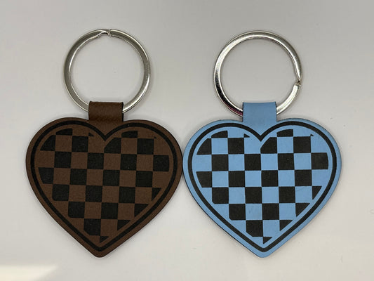 Checkered Heart Leatherette Key Chain
