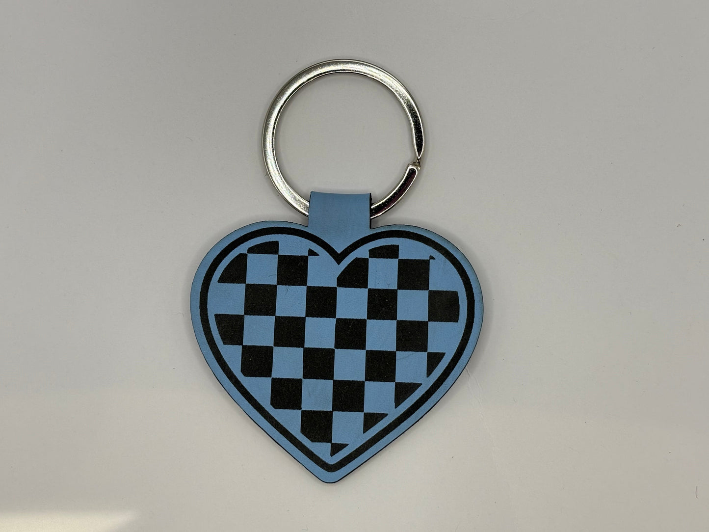 Checkered Heart Leatherette Key Chain