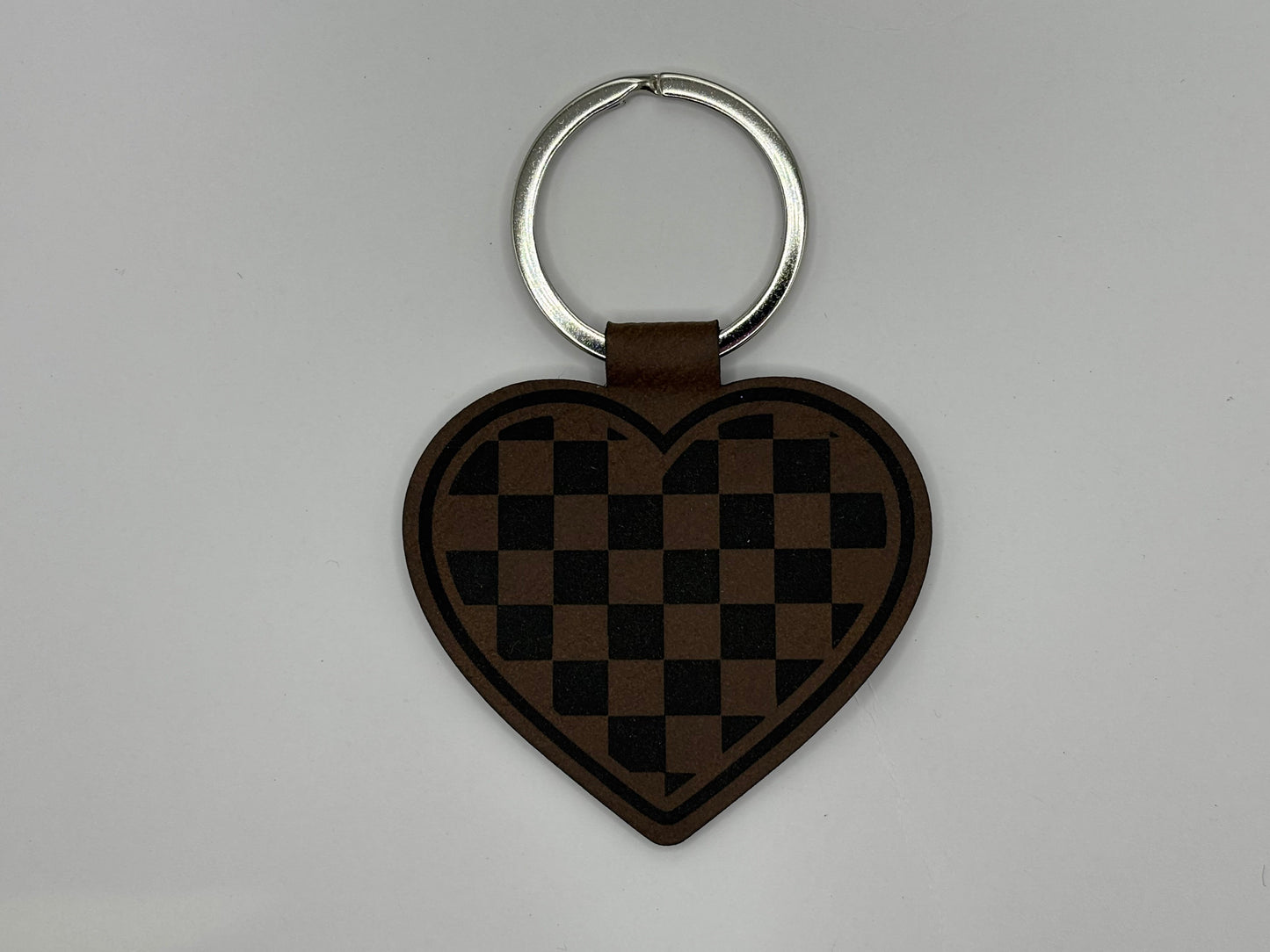 Checkered Heart Leatherette Key Chain