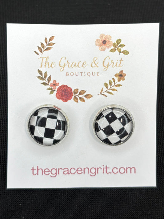 Checkered Post Earrings