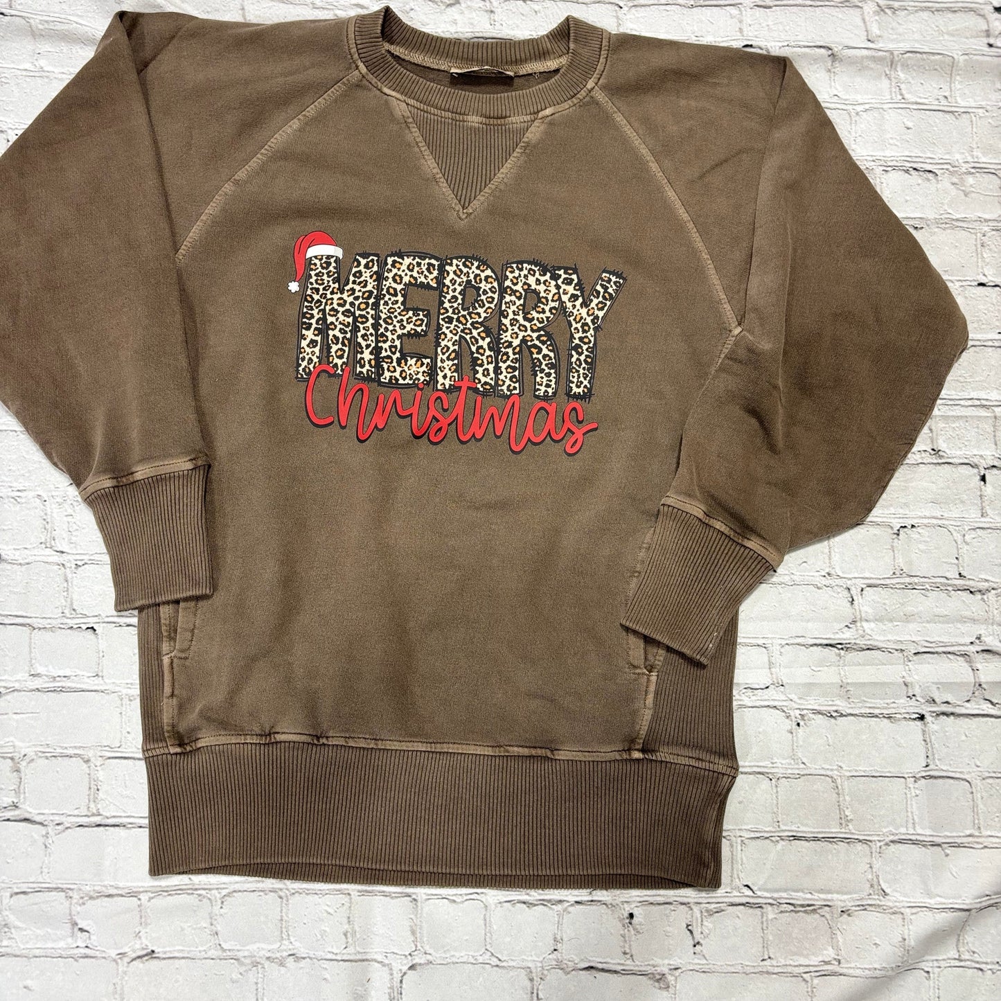 Merry Christmas - Leopard - Brown - Crew Neck