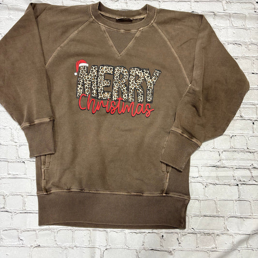 Merry Christmas - Leopard - Brown - Crew Neck