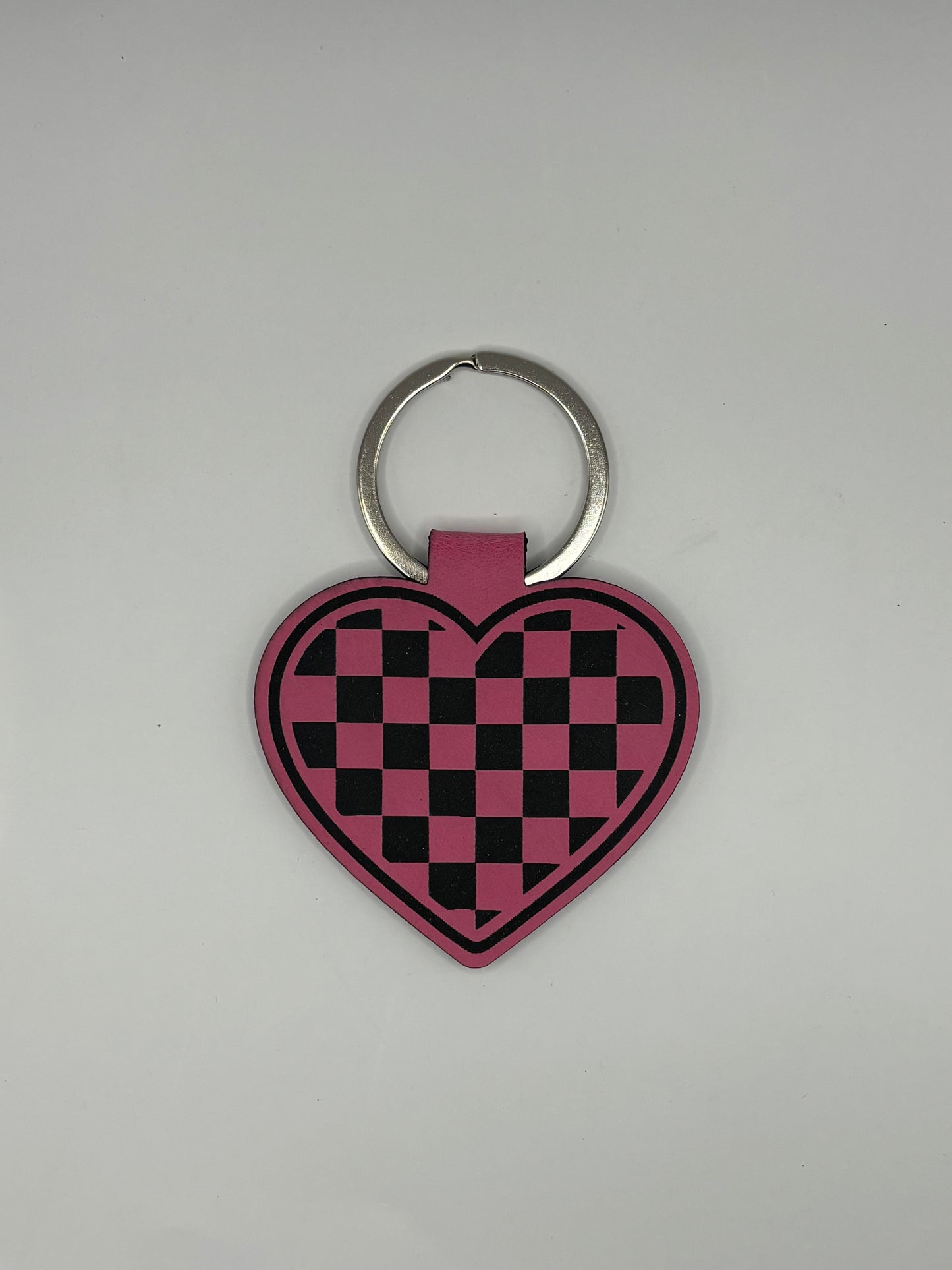 Checkered Heart Leatherette Key Chain
