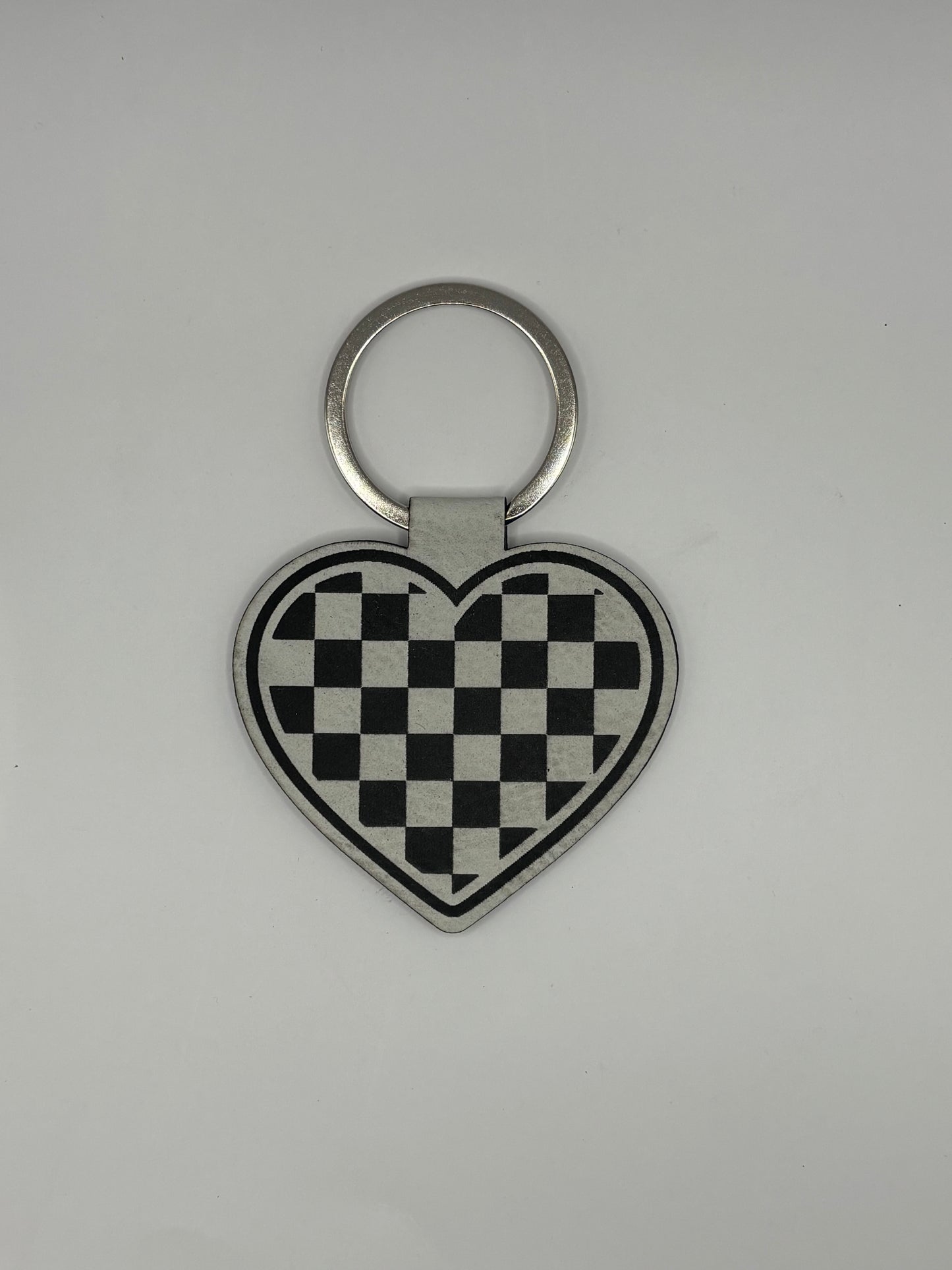 Checkered Heart Leatherette Key Chain
