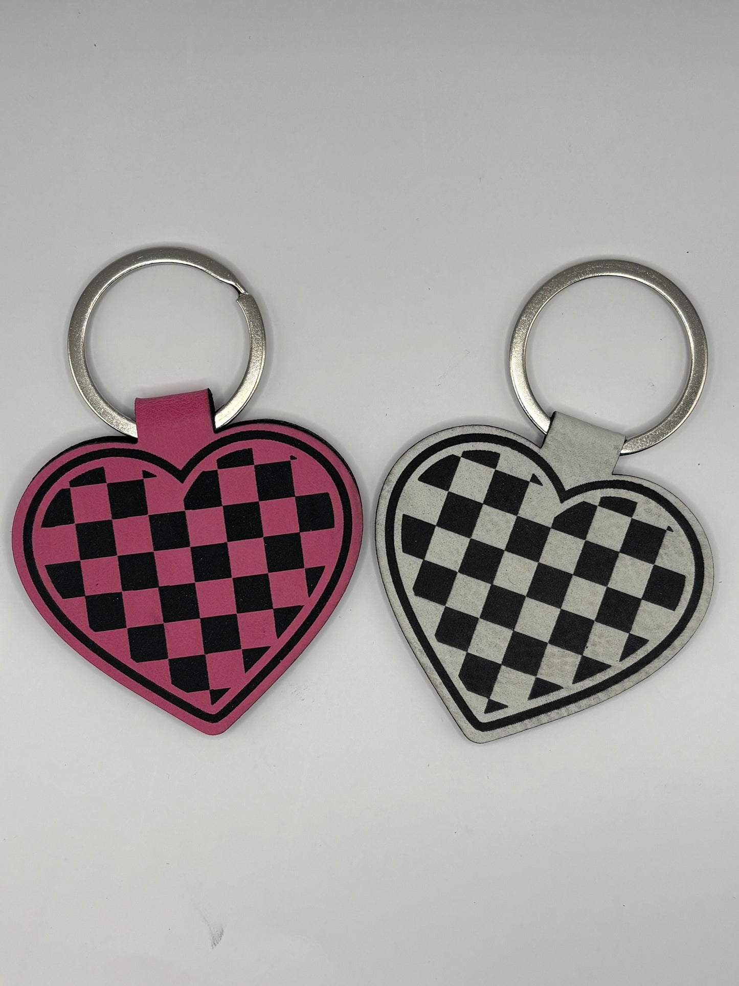 Checkered Heart Leatherette Key Chain