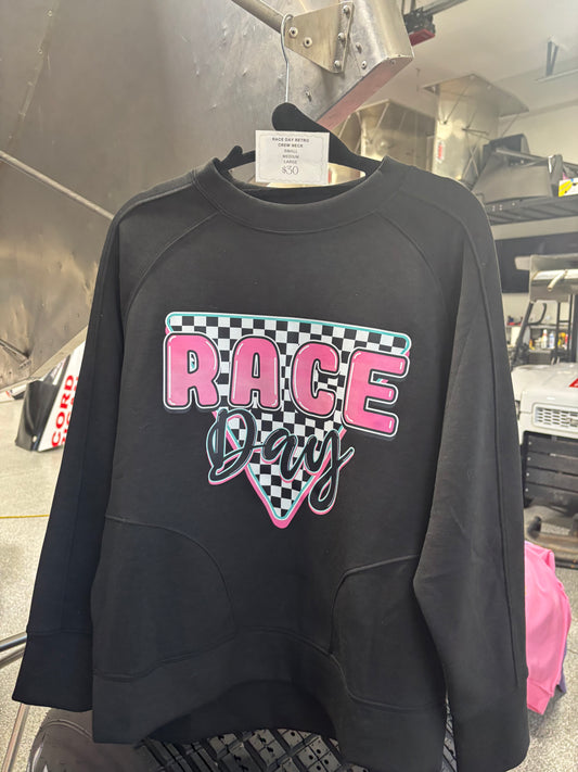 Race Day Retro Black Crew Neck