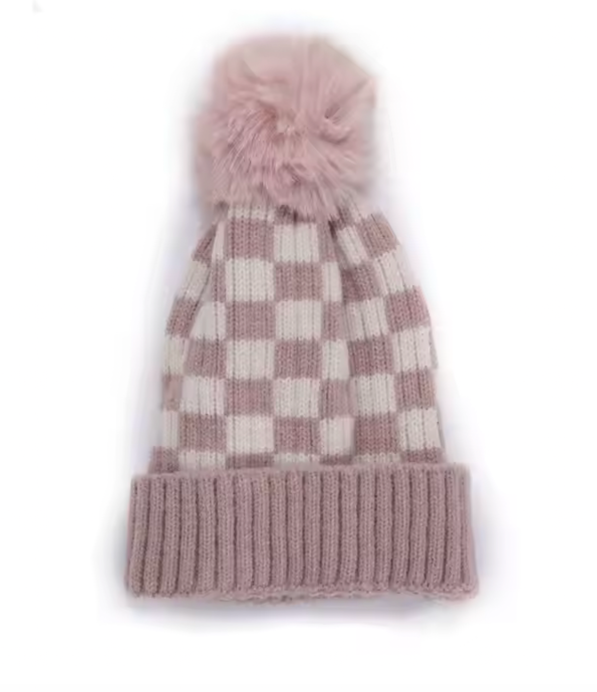 Baby Knitted Checkered Pom Beanie