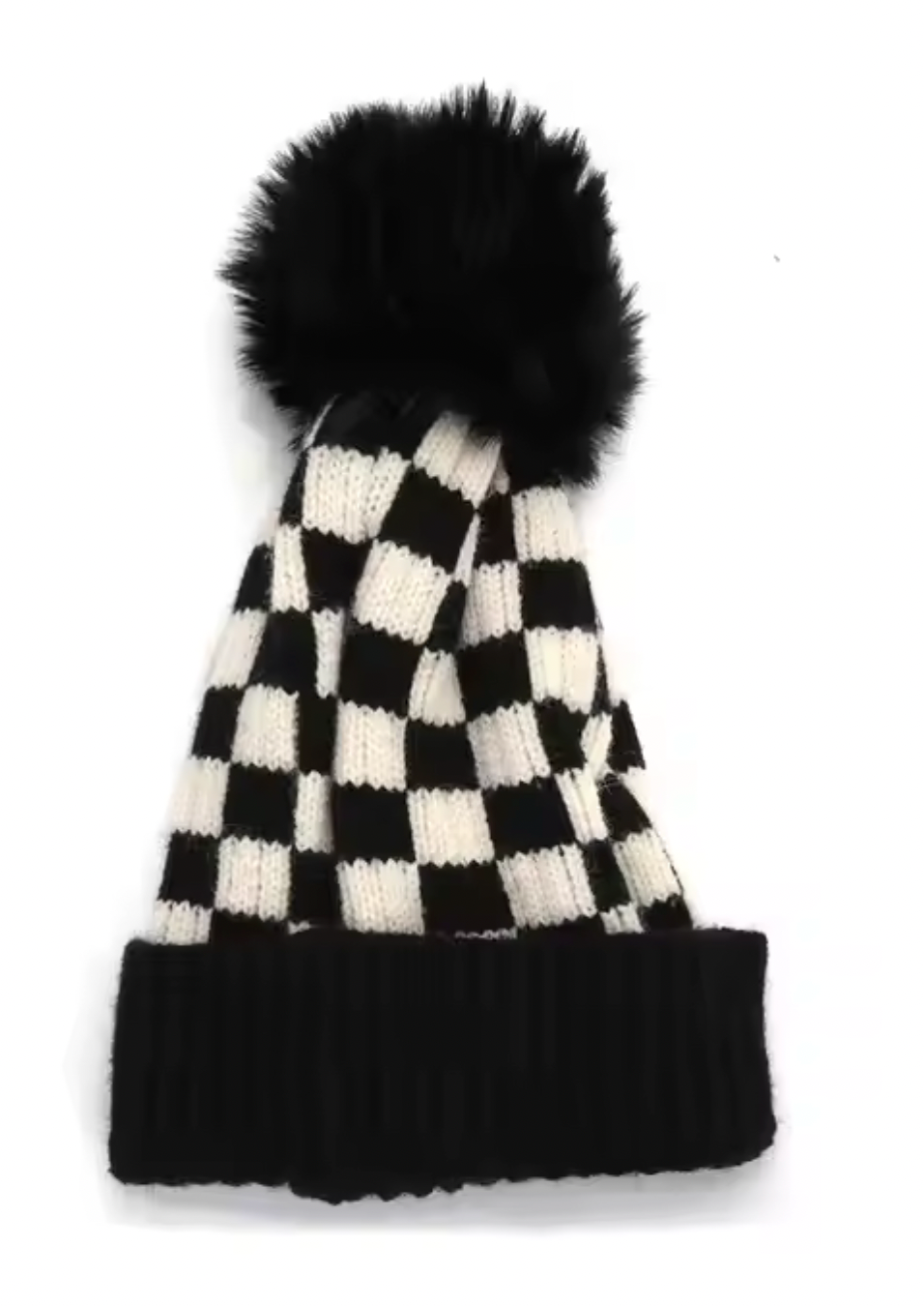 Baby Knitted Checkered Pom Beanie