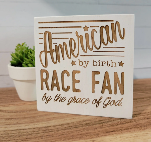American Race Fan Laser Engraved Mini Wood Sign