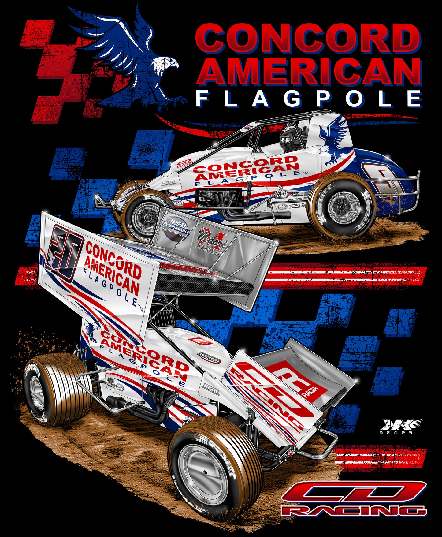 CD Racing Concord American Flagpole T-Shirt and Hoodie -BLACK
