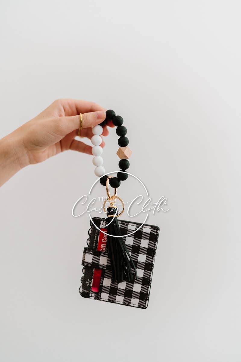Wristlet Keychain Wallet - Black Buffalo Plaid