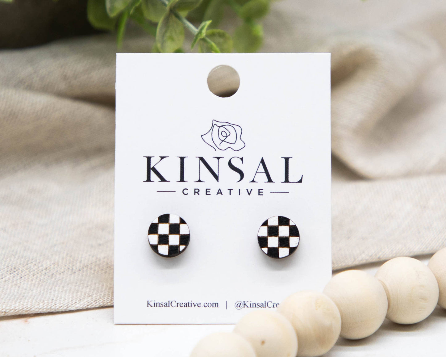 Checkerboard Wood Stud Earrings