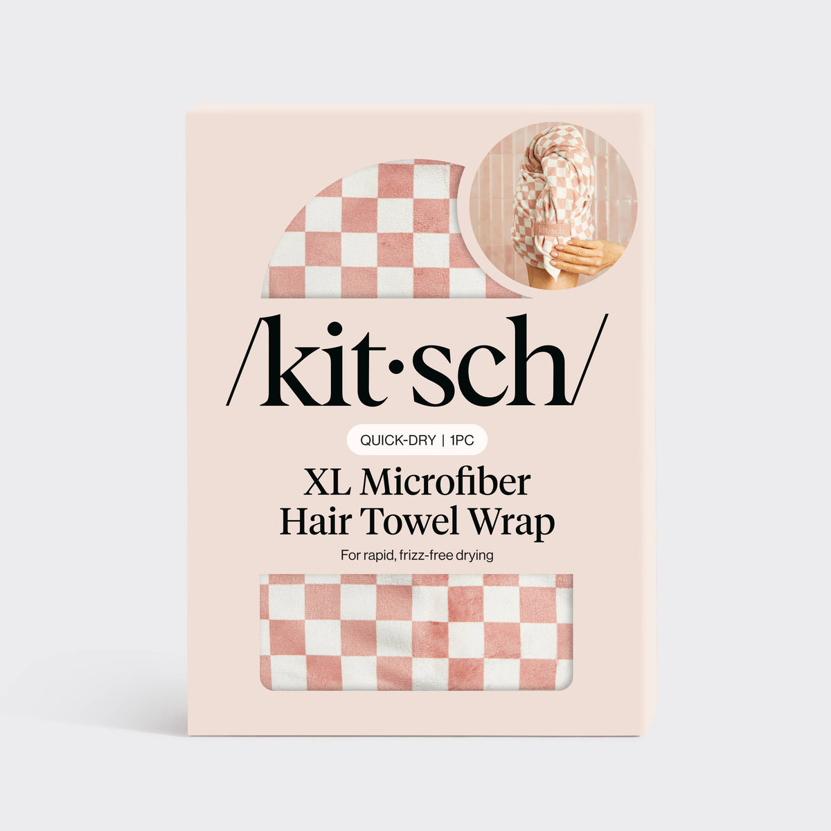Extra Large Quick-Dry Hair Towel Wrap- Terracotta Checker