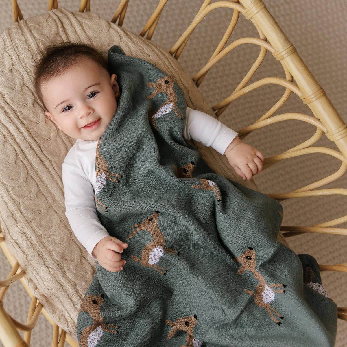 100% Luxury Cotton Receiving Swaddle Baby Blanket - Deer