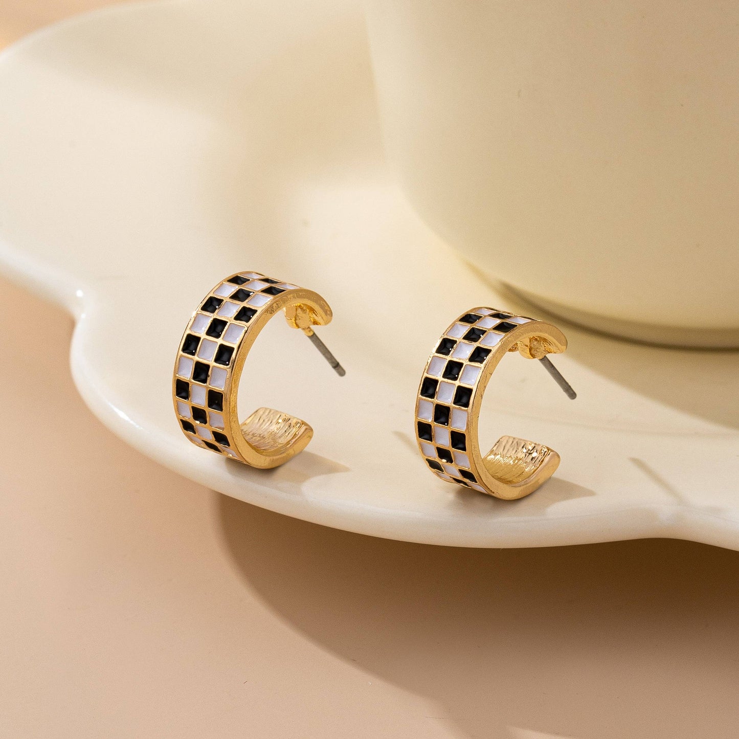 Checkered Huggie Hoop Earrings