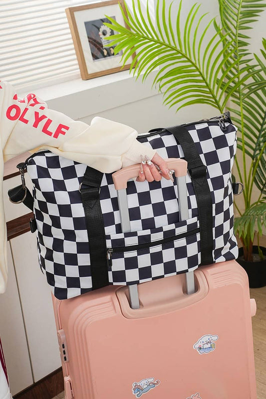 Large Capacity Checkered Travel Duffle Bag
